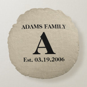Monogram Imitate Leinen Burlap rustikal chic Initi Rundes Kissen