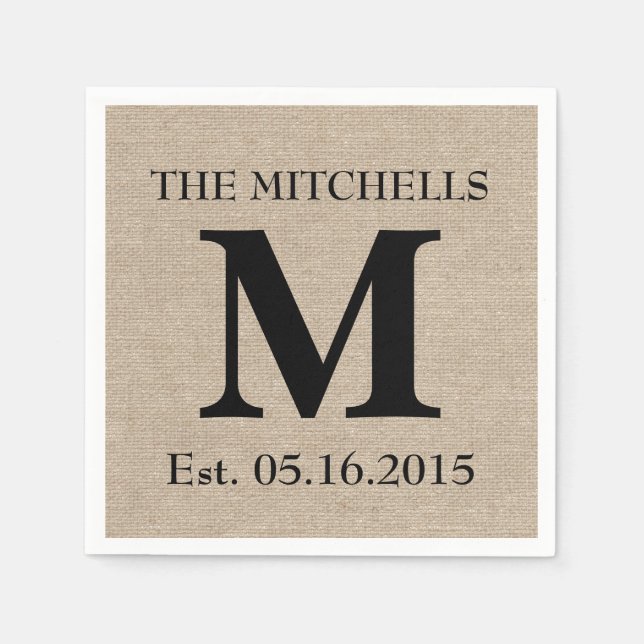 Monogram Imitate Leinen Burlap rustikal chic Initi Serviette (Vorderseite)