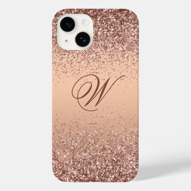 Monogram Imitate Rose Gold Glitzer iPhone 14 Fall Case-Mate iPhone Hülle (Rückseite)