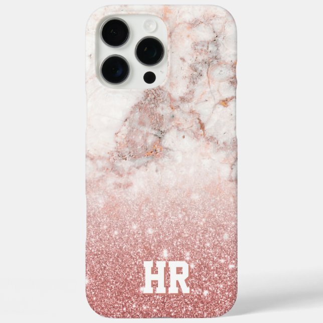 Monogram Imitate Rose Gold Glitzer Weißes Marmor O Case-Mate iPhone Hülle (Rückseite)