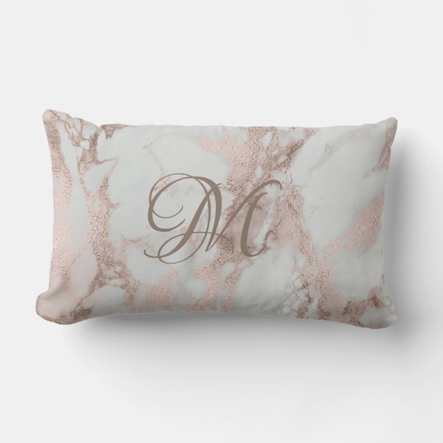 Monogram Imitate Rose Gold-Pilze Lendenkissen (Vorderseite)