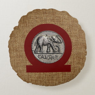 Monogram Imitats Burlap Elephant Caesar Roman Rundes Kissen