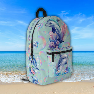 Monogram In a World of Sharks, Sei ein Delphin Blu Bedruckter Rucksack