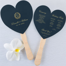 Monogram in Gold Wreath Blue Heart Wedding Program