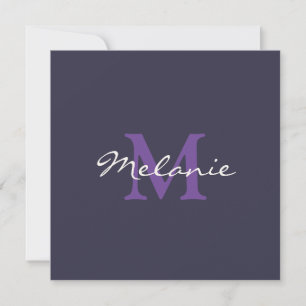 Monogram Indigo Blue und Lilac Lila Note Card Mitteilungskarte