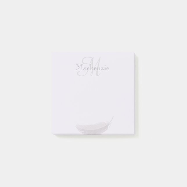 Monogram Individuelle Name Angel Feather Lilac Gra Post-it Klebezettel (Vorderseite)