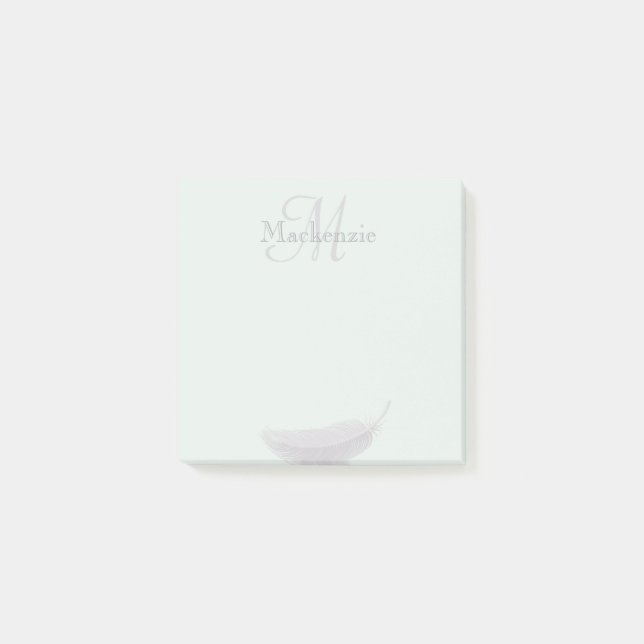 Monogram Individuelle Name Angel Feather Mint Grau Post-it Klebezettel (Vorderseite)