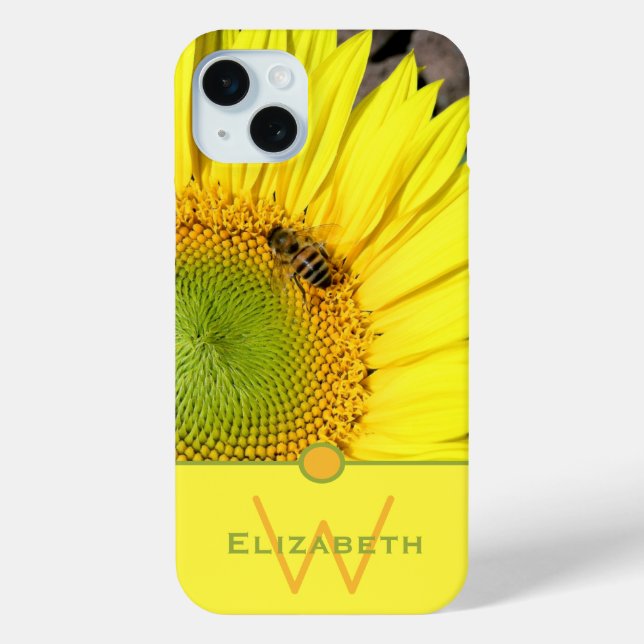 Monogram Individuelle Name Bee On Sunflower Foto Case-Mate iPhone Hülle (Rückseite)