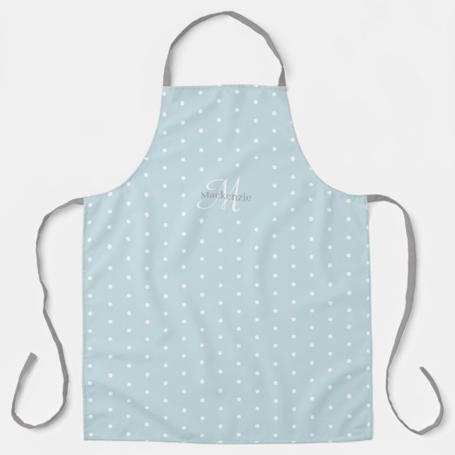 Monogram Individuelle Name Blue Grey White Polka D Schürze (Vorderseite)