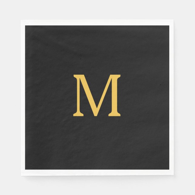 Monogram Individuelle Name Gold Black Elegant Serviette (Vorderseite)