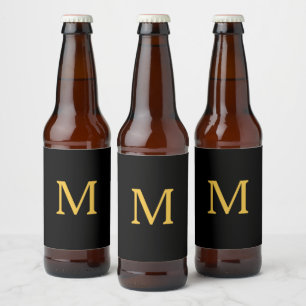Monogram Individuelle Name Gold Black Trendy Bierflaschenetikett