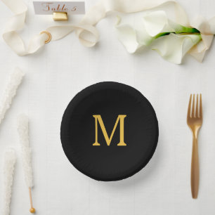 Monogram Individuelle Name Gold Golden Black Pappteller