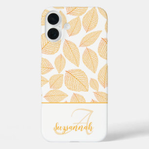 Monogram Individuelle Name Gold Skeleton Blätter W iPhone 16 Plus Hülle