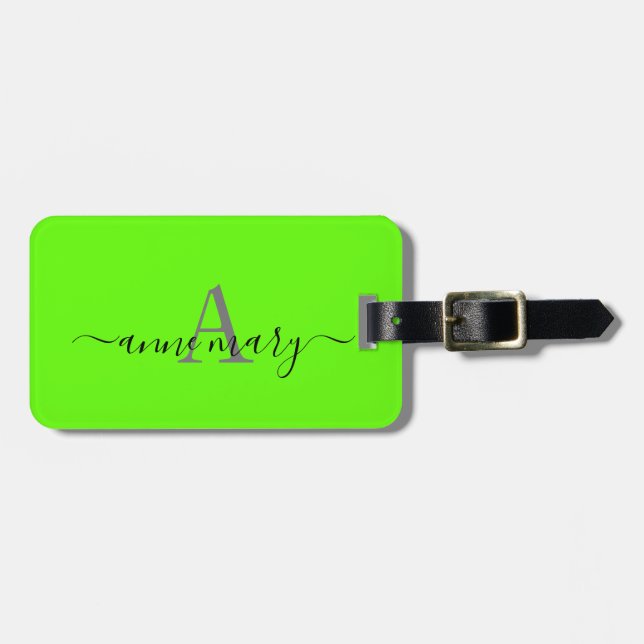 Monogram Individuelle Name Initial Lime Green Gift Gepäckanhänger (Vorderseite horizontal)