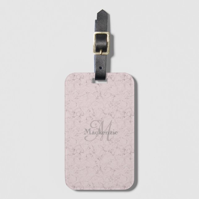 Monogram-Individuelle Name mit rosa Blush-Rosa-Mar Gepäckanhänger (Vorderseite Vertikal)