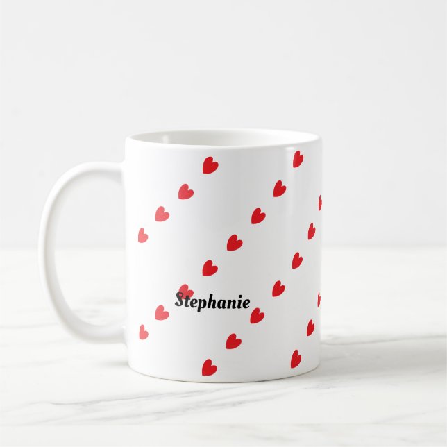 Monogram Individuelle Name Niedlich Red Doodle Hea Kaffeetasse (Links)
