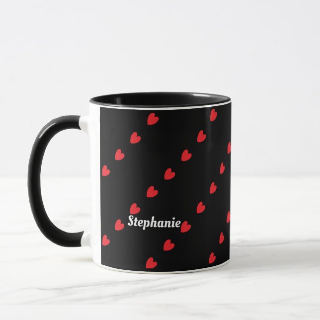 Monogram Individuelle Name Niedlich Red Hearts Mod Tasse (Links)