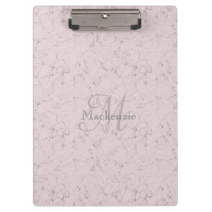 Monogram Individuelle Name Pink Gray Marmordesign Klemmbrett