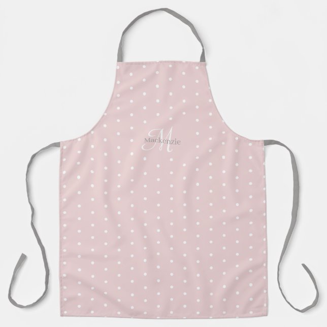 Monogram Individuelle Name Pink Grey White Polka D Schürze (Vorderseite)