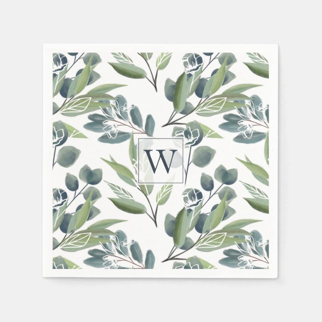 Monogram Inital Elegancolor Winter Foliage Serviette (Vorderseite)