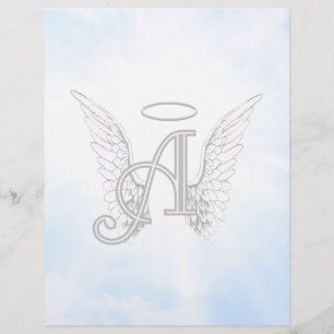 Monogram Initial A, Angel Wings & Halo mit Wolken