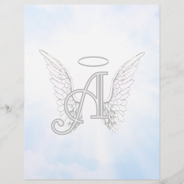 Monogram Initial A, Angel Wings & Halo mit Wolken (Vorderseite)