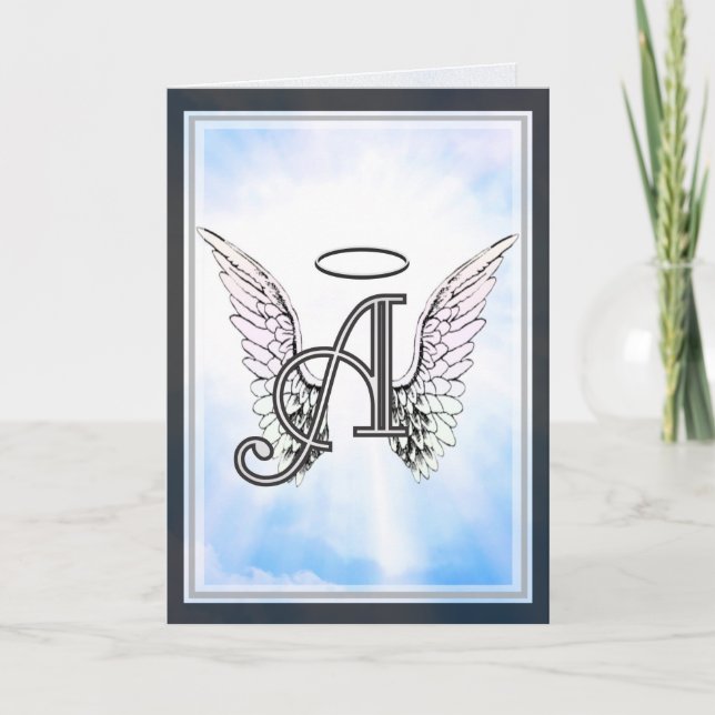 Monogram Initial A, Angel Wings & Halo mit Wolken (Vorderseite)