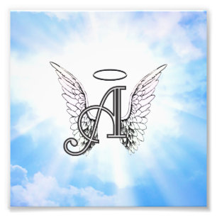 Monogram Initial A, Angel Wings & Halo mit Wolken Fotodruck
