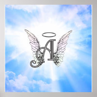 Monogram Initial A, Angel Wings & Halo mit Wolken