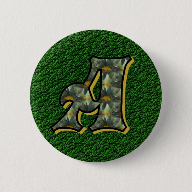 Monogram Initial A Black Daisies Button (Vorderseite)
