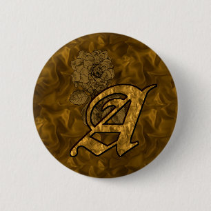 Monogram Initial A Gold Peony Button