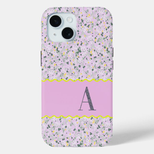 MONOGRAM INITIAL A LILAC KLEINE BLUME Case-Mate iPhone HÜLLE (Rückseite)