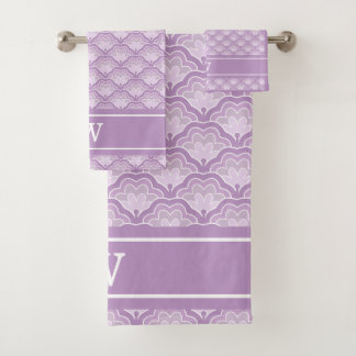 Monogram Initial Abstract Purple Floral Pattern Badhandtuch Set