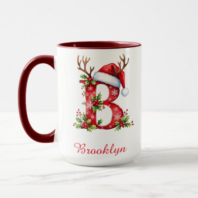 Monogram initial B Santa merry Christmas  Tasse (Links)