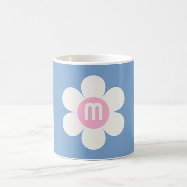 Monogram Initial Blume Power Daisy pink & blue Kaffeetasse (Mittel)