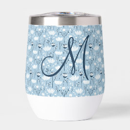 Monogram Initial Boho Blue White Florals Trendy
