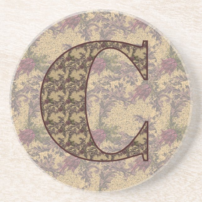 Monogram, Initial C Elegant Floral Drink Untersetz Sandstein Untersetzer (Vorne)