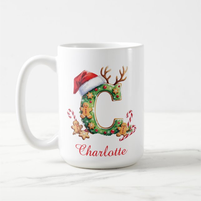 Monogram initial c ginger men merry Christmas  Kaffeetasse (Links)