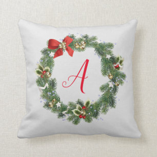 Monogram, Initial Christmas Wreath Throw Kissen