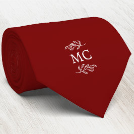 Monogram Initial Crest Botanical Leaf Burgundy Red Krawatte