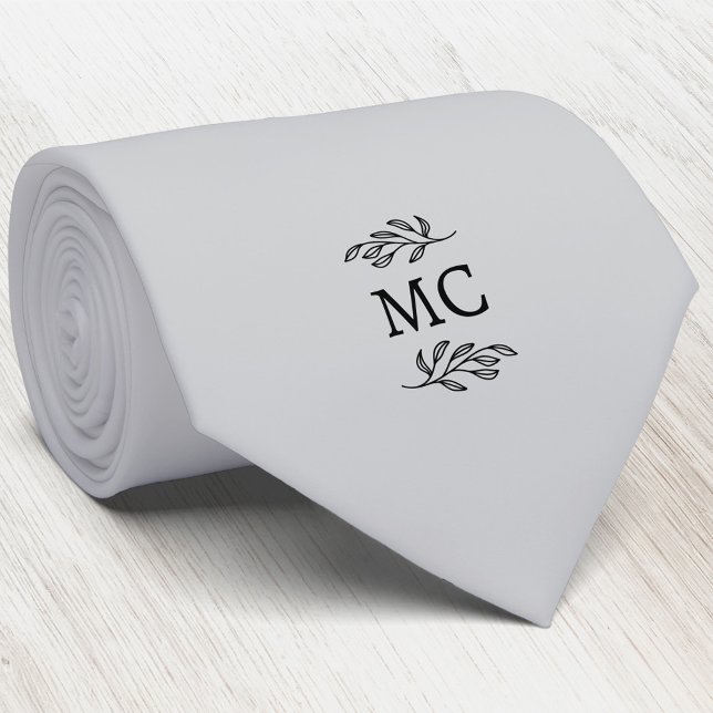 Monogram Initial Crest Botanical Leaf Silver Gray Krawatte (Simple botanical leaf monogram initials personalized crest neck tie)