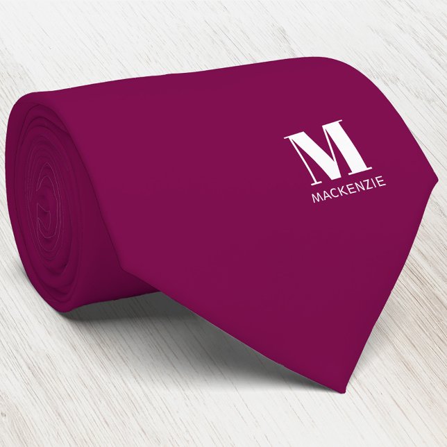 Monogram Initial Crest Personalized Burgundy Pink Krawatte (Simple modern minimalist monogram initial name crest neck tie)