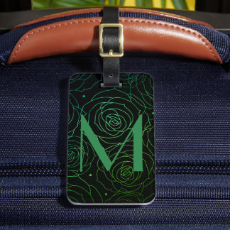 Monogram Initial Dark Floral Rose Green Blue Gepäckanhänger