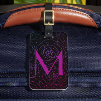 Monogram Initial Dark Floral Rose Magenta Purple Gepäckanhänger
