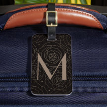 Monogram Initial Dark Floral Rose Neutral Gradient