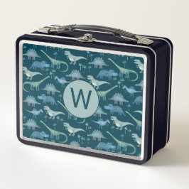 Monogram Initial Dinosaur-Muster Metall Brotdose