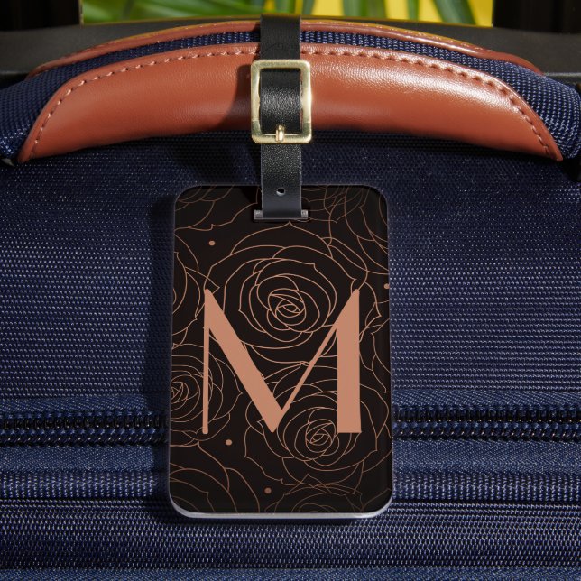 Monogram Initial Dunkle Florale Golden Lachs Gepäckanhänger (Vorderseite Insitu 2)