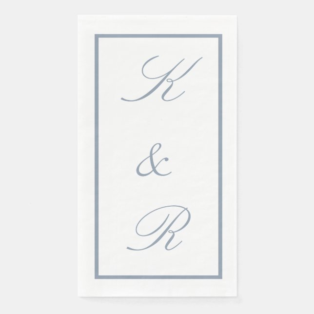 Monogram Initial Dusty Blue Wedding Modern Script Serviette (Vorderseite)