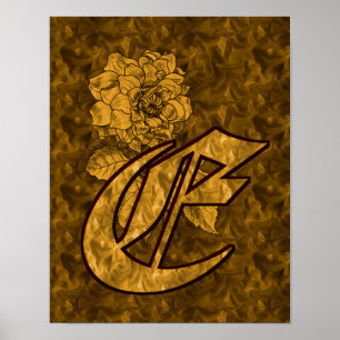 Monogram Initial E Gold Peony Floral Poster