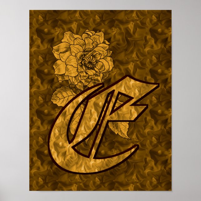Monogram Initial E Gold Peony Floral Poster (Vorne)